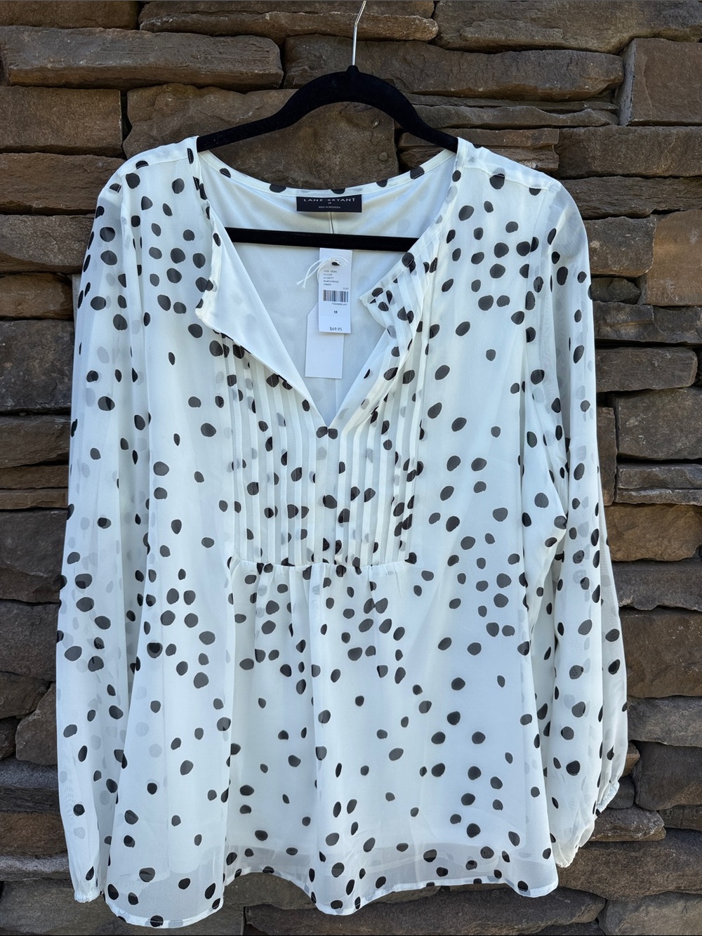 Lane Bryant Off White Sheer Blouse with Black Polka Dots